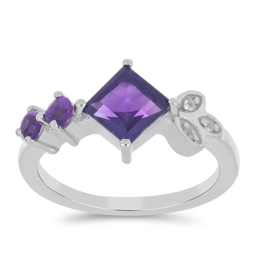 BUY NATURAL AFRICAN AMETHYST GEMSTONE RING IN STERLING SILVER